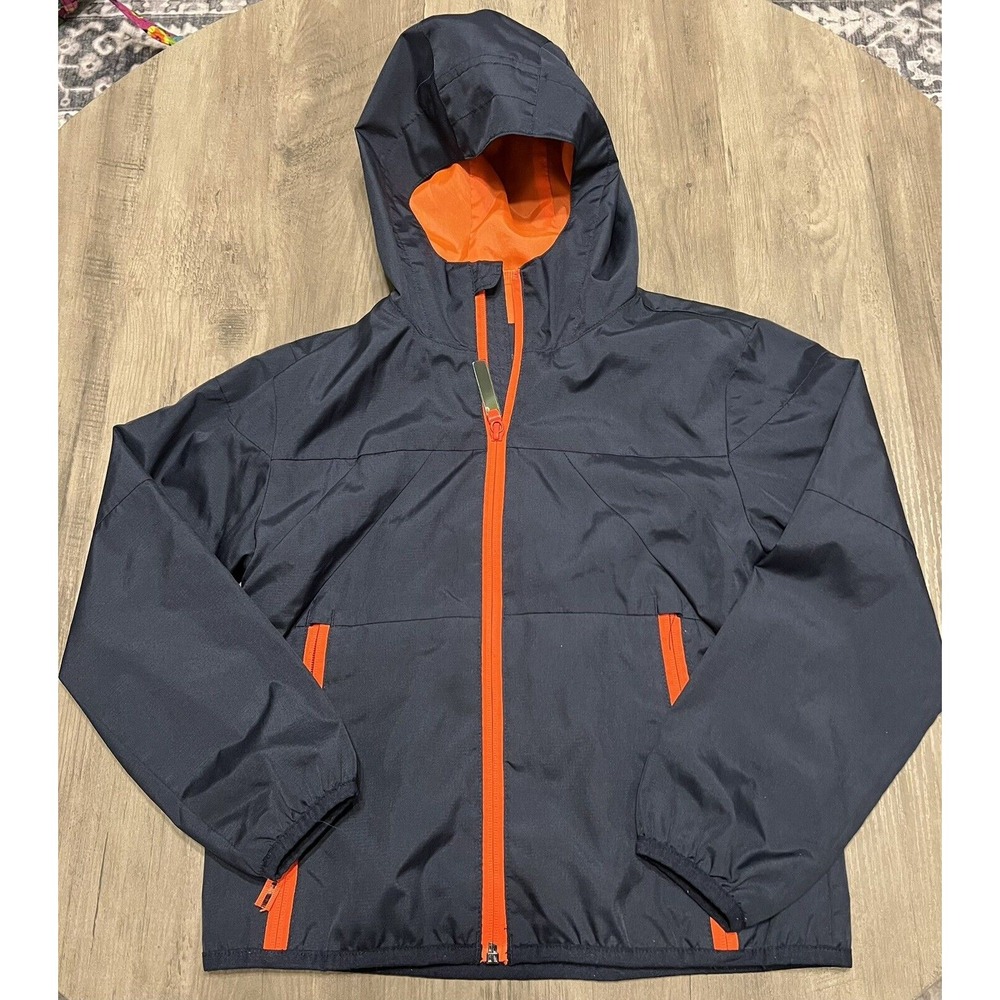 Boy's Champion Hooded Zip-up Jacket Sz XS 4-5 Light Weight Blue w/ Orange VGC!